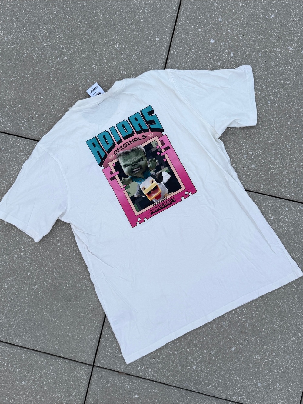 Adidas x Minecraft Movie Chicken Jockey graphic tee shirt